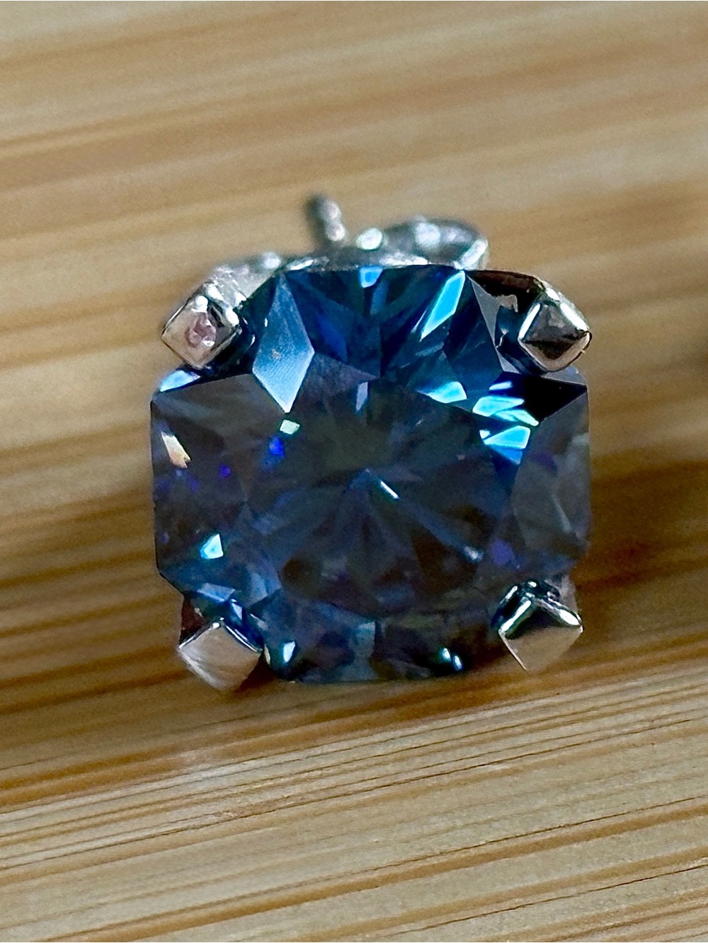 A 6ctw pair of star-faceted royal blue Moissanite studs in 935 Argentium silver!